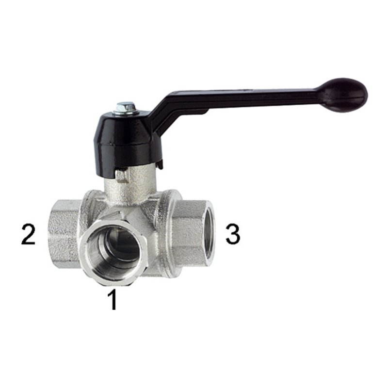 Riegler 3-Wege-Kugelhahn, Standard, L-Bohr., Messing vern., Rp 3/8, DN 10