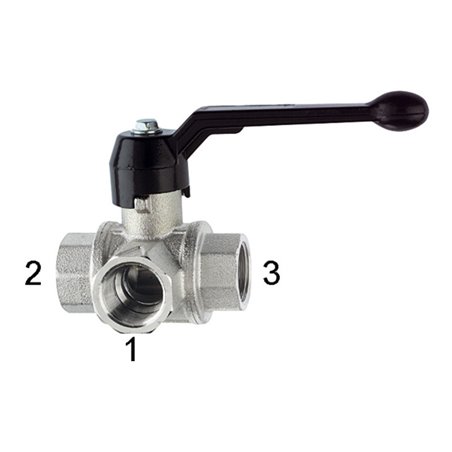 Riegler 3-Wege-Kugelhahn, Standard, L-Bohr., Messing vern., Rp 3/8, DN 10