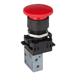 Riegler 3/2-Miniventil, manuell, Pilztaster Notrastung, NC, 4 mm seitl.