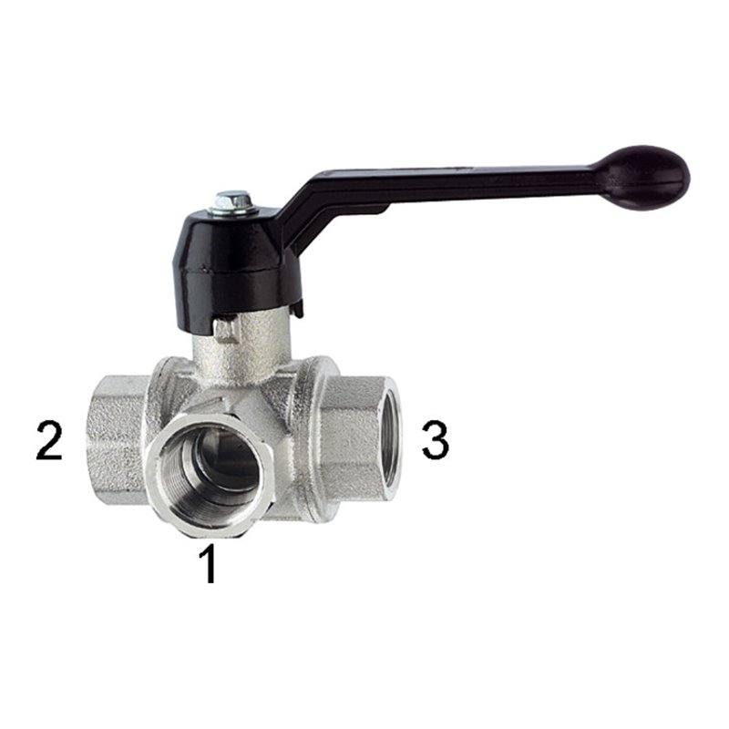 Riegler 3-Wege-Kugelhahn, Stand., L-Bohr., Messing vern., Rp 1 1/2, DN 40