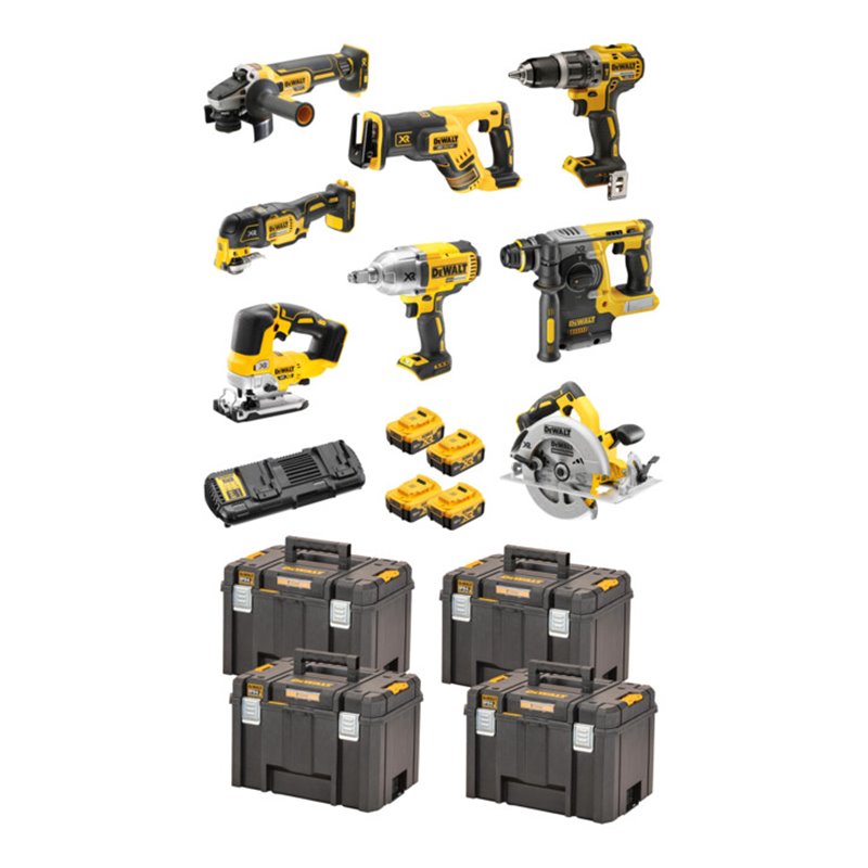 DEWALT Akku-Schlagbohrschrauber-Set 18V / 5Ah DCD 796, DCF 899 HN, DCH 273, DCG 405, DCS 367, DCS 355, DCS 570, DCS 334, DCB 184