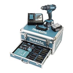 Makita Akku-Schlagbohrschrauber 18V / 3,0 Ah, 2 Akkus + Ladegerät im Alukoffer + 96-tlg. Zubehör-Set