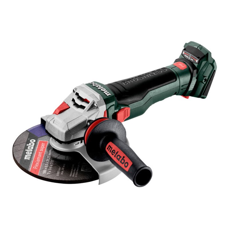 Metabo Akku-Winkelschleifer WB 18 LTX BL 15-180 Quick mit Bremse, Schnellspannmutter, drehbarem Akkupack metaBOX 165 L