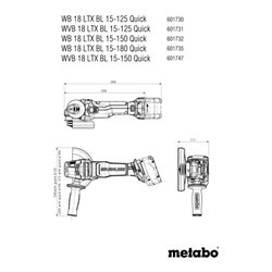 Metabo Akku-Winkelschleifer WVB 18 LTX BL 15-150 Quick mit Bremse, Drehzahlregelung, Schnellspannmutter, drehbarem Akkupack  met