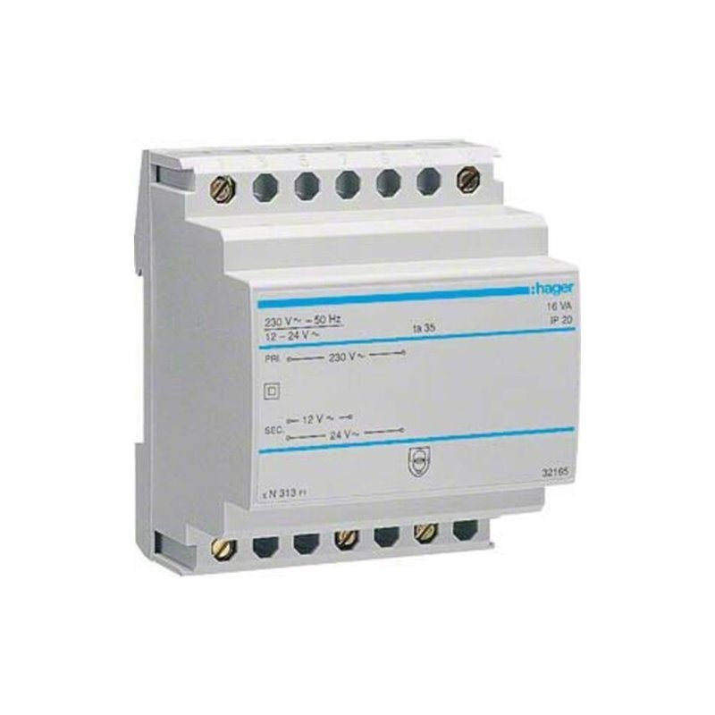 Hager Sicherheitstrafo 12V/1,33Ao.24V/0,67A ST313