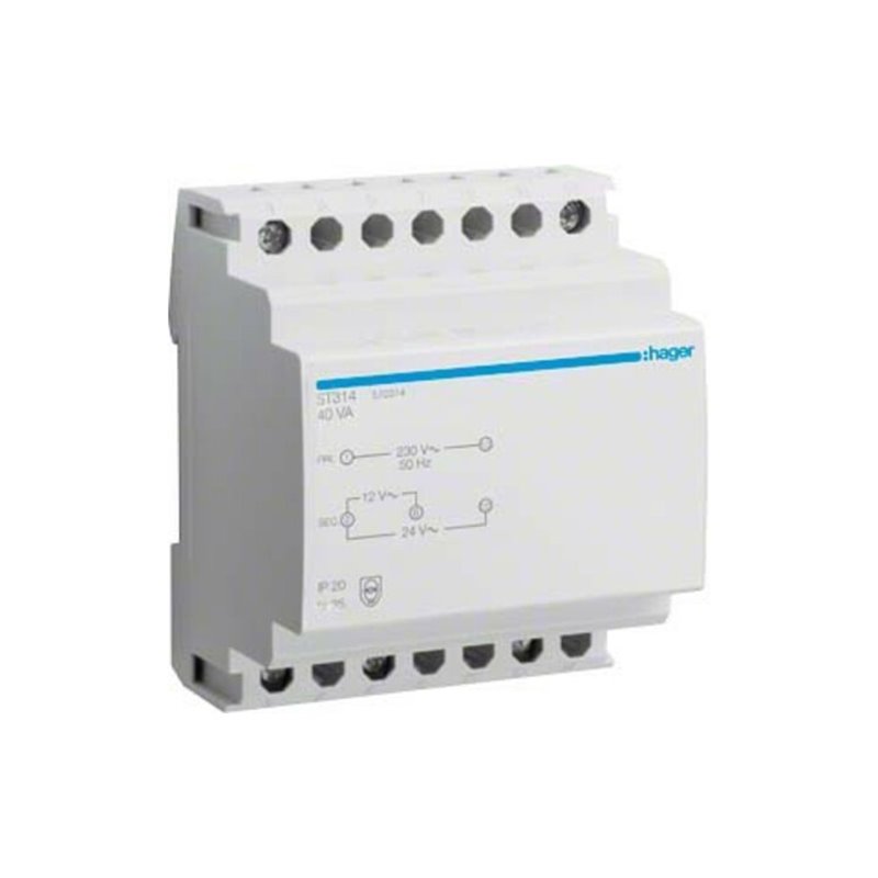 Hager Sicherheitstrafo 12V/3,33Ao.24V/1,67A ST314