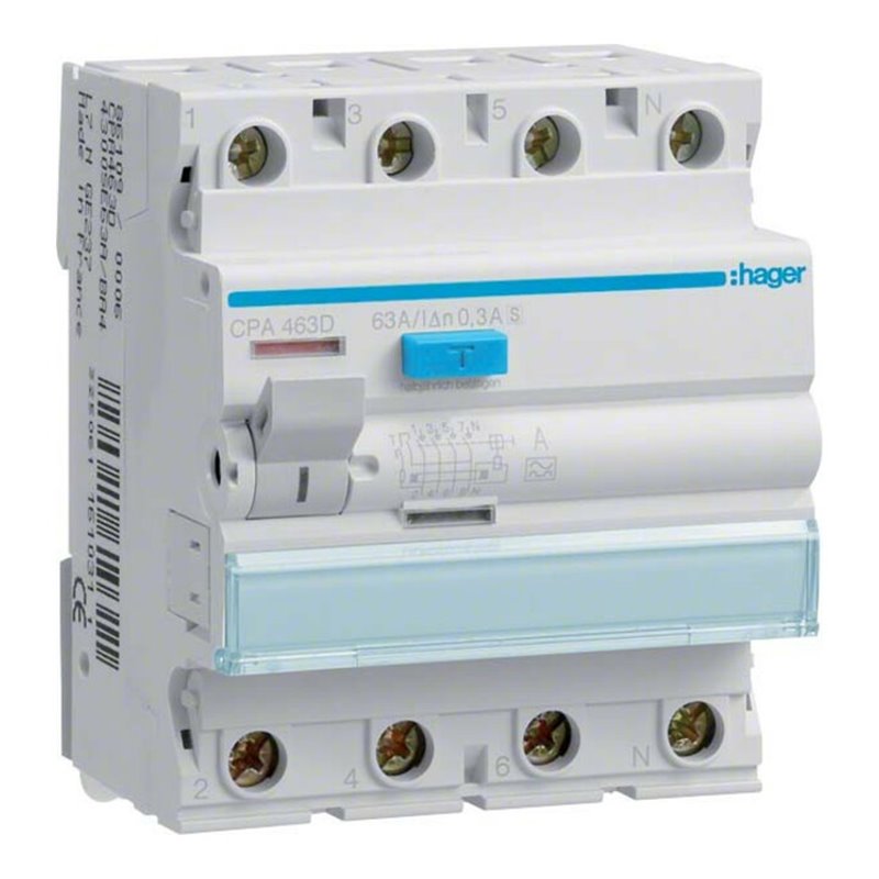 Hager FI-Schutzschalter 4p.63A/300mA Sel,6kA CPA463D
