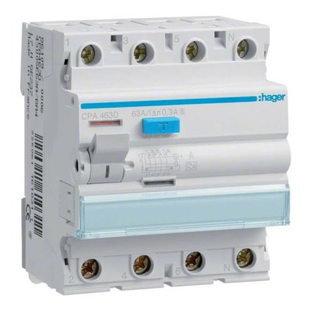 Hager FI-Schutzschalter 4p.63A/300mA Sel,6kA CPA463D