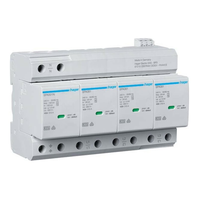 Hager Kombiableiter T1+T2 4P Uc350V Iimp SPA801