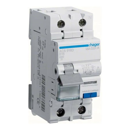 Hager FI/LS-Schalter 1P+N 6kA B-16A 10mA ACS916D