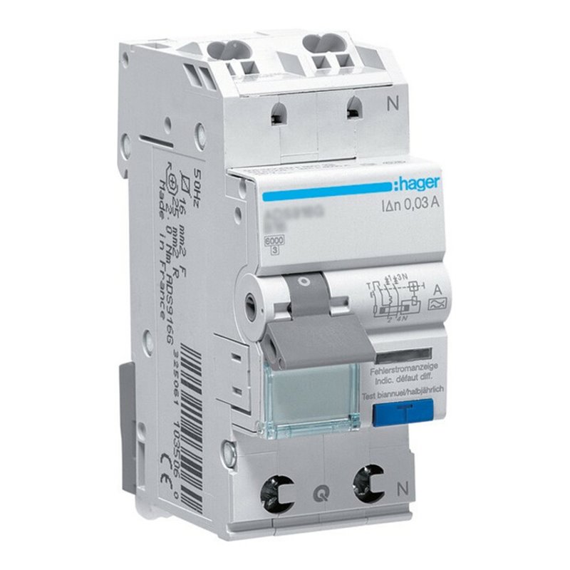 Hager FI/LS-Schalter 1P+N 6kA B-16A 30mA ADS916D