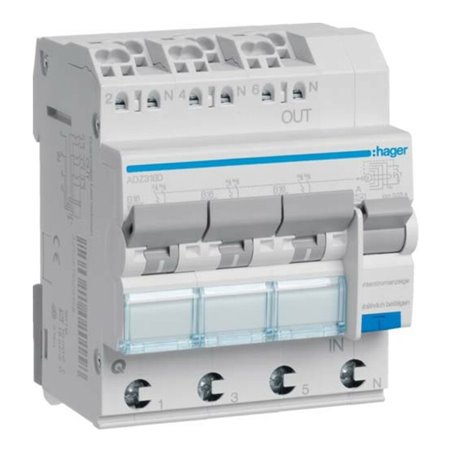 Hager FI/LS-Schalter 3x 1P+N, 6 kA ADZ316D