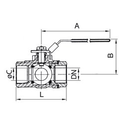 Riegler 3-Wege-Kugelhahn, T-Bohrung, Edelstahl 1.4408, G 1 1/4, DN 32, 1082 F-ES