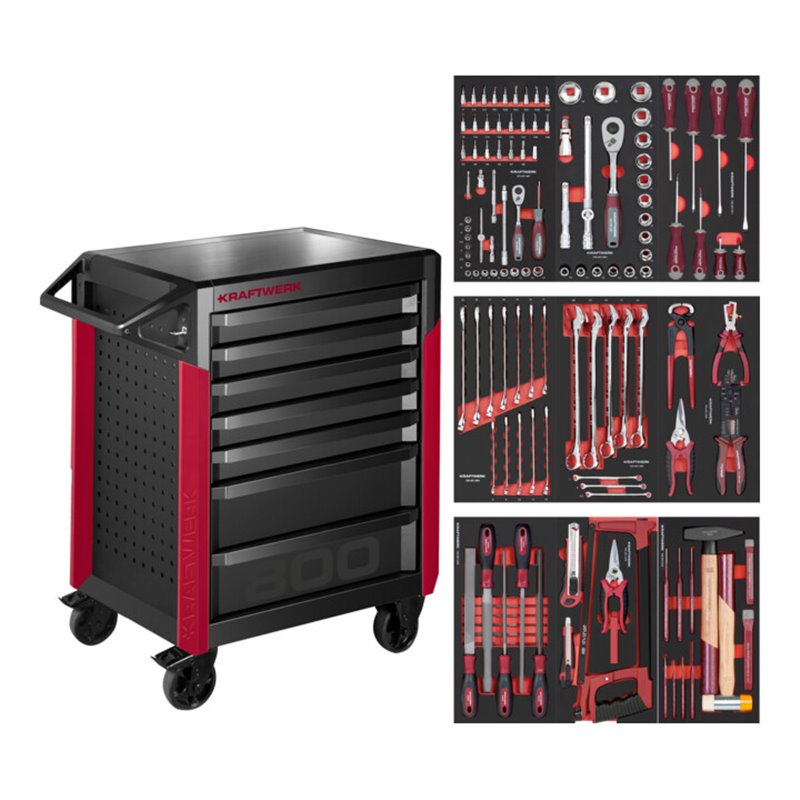 Kraftwerk PRO LINE Werkstattwagen PT800 mit 7 Schubladen 143-tlg.