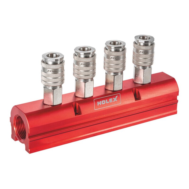 HOLEX Verteilerblock für Druckluftkupplung 1/4 Zoll, Typ: 4, 080208 4
