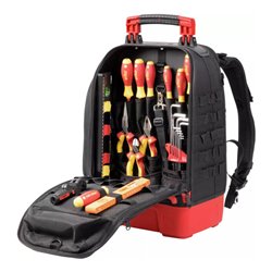 Wiha Elektriker Werkzeugrucksack  27-tlg. I mit Elektriker Grundausstattung I stabiler Standboden I mit Laptopfach I Taschen für