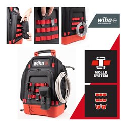 Wiha Elektriker Werkzeugrucksack  27-tlg. I mit Elektriker Grundausstattung I stabiler Standboden I mit Laptopfach I Taschen für