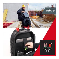 Wiha Elektriker Werkzeugrucksack  27-tlg. I mit Elektriker Grundausstattung I stabiler Standboden I mit Laptopfach I Taschen für