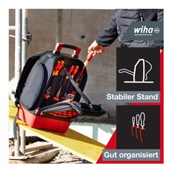 Wiha Elektriker Werkzeugrucksack  27-tlg. I mit Elektriker Grundausstattung I stabiler Standboden I mit Laptopfach I Taschen für