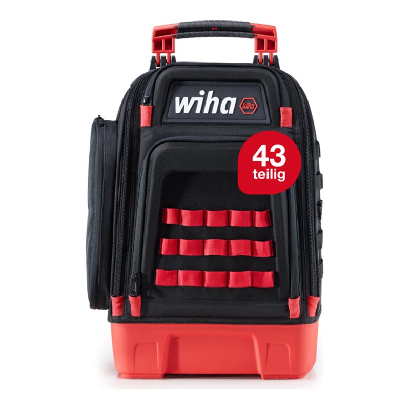 Wiha Mechaniker Werkzeugrucksack 41-tlg. I mit Mechaniker Grundausstattung I stabiler Standboden I mit Laptopfach I Taschen für 