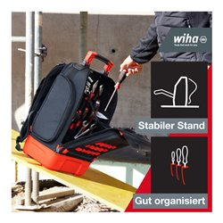 Wiha Mechaniker Werkzeugrucksack 41-tlg. I mit Mechaniker Grundausstattung I stabiler Standboden I mit Laptopfach I Taschen für 
