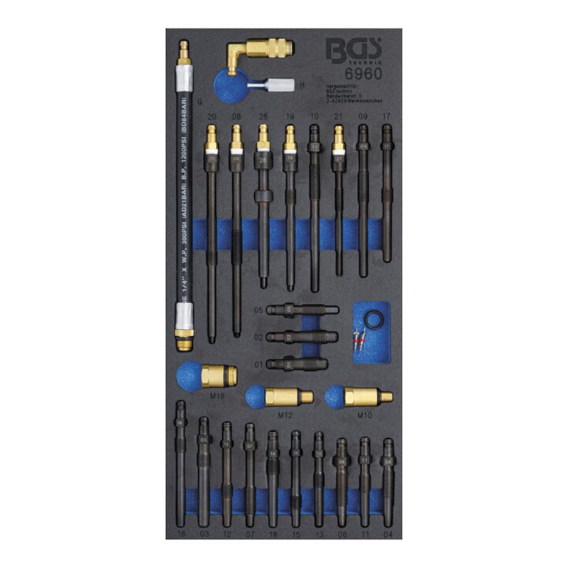 BGS Werkstattwageneinlage 1/3: Adapter-Satz für Kompressions- und Druckverlusttester 6960, 30-tlg.