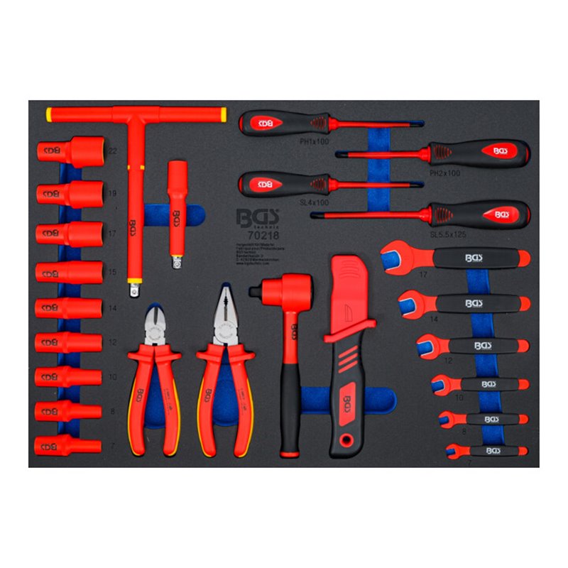 BGS Werkstattwageneinlage 3/3: VDE-Steckschlüssel-Satz 70218, Antrieb Innenvierkant 10 mm (3/8') 26-tlg.