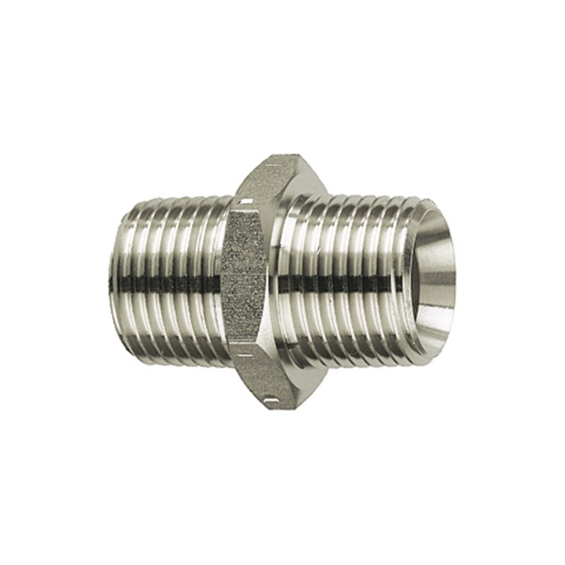 Riegler Doppelgewindenippel, R 1 a., R 1 1/4 a., SW 42, Edelstahl 1.4571