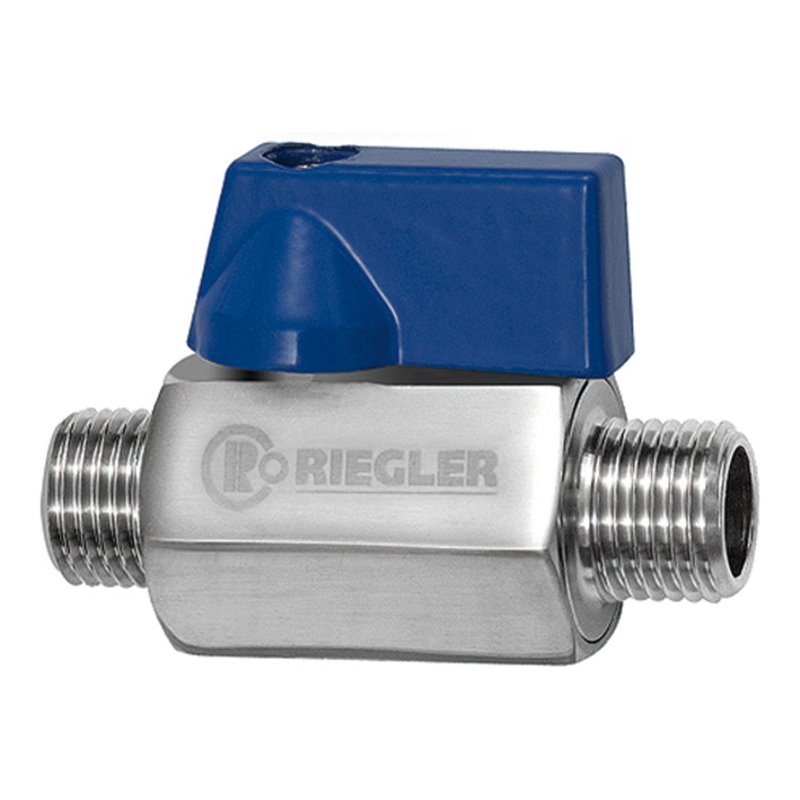 Riegler Mini-Kugelhahn, Edelstahl 1.4401, AG/AG, G 3/8, DN 10