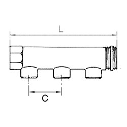 Riegler Verteilerrohr, 3 Abgänge, Eingang 2x1, Ausgang 3x1/2 IG, MS