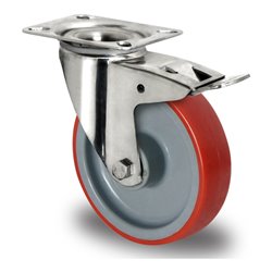 CASCOO Lenkrolle mit Totalfeststeller ø 200 mm Serie N2U6 Gleitlager Edelstahl