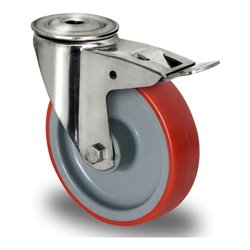 CASCOO Rückenlochlenkrolle mit Totalfeststeller ø 200 mm Serie N2U6 Gleitlager Edelstahl