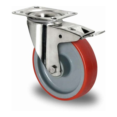 CASCOO Lenkrolle mit Totalfeststeller ø 125 mm Serie N2U6 Rollenlager Edelstahl