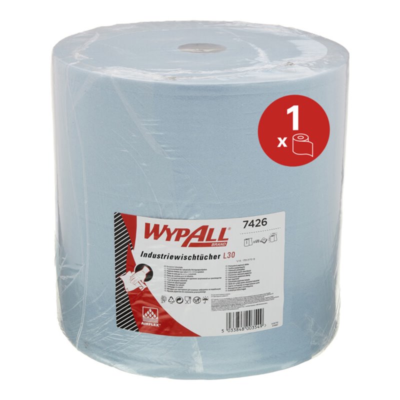 WypAll Papierwischtücher für industrielle Reinigungsaufgaben L30, Jumborolle, 1 Rolle x 670 Wischtücher, 3-lagig, blau