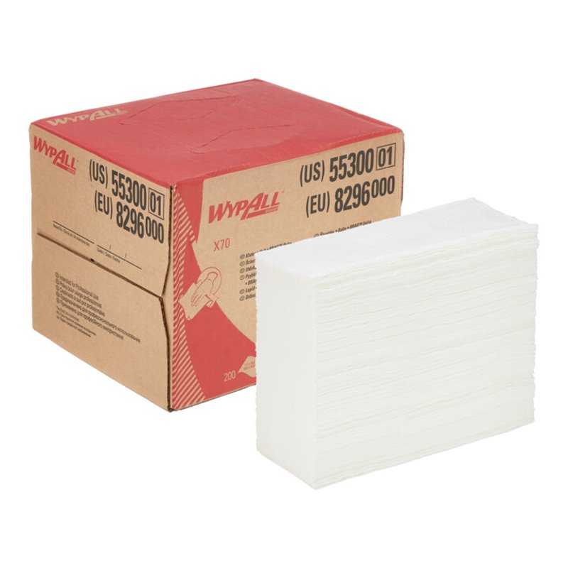 WypAll X70-Reinigungstücher, 1 BRAG Box mit 200 weißen, 1-lagigen Tüchern