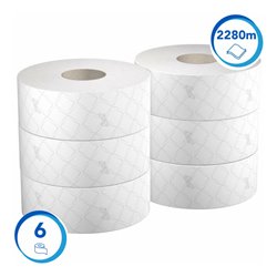 Scott Essential Jumbo Toilettenpapierrolle, 6 Rollen x 380m Blatt 2-lagigen Toilettenpapiers
