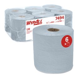 WypAll Papierwischtücher für Lebensmittel & Hygiene, 6 Rollen x 630 Wischtücher, 1-lagig, blau