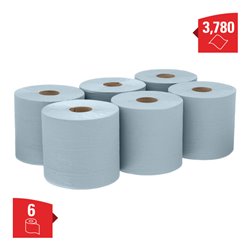WypAll Papierwischtücher für Lebensmittel & Hygiene, 6 Rollen x 630 Wischtücher, 1-lagig, blau