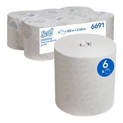 Scott Essential Papierhandtücher gerollt, 6 x 350 m Handtuchrollen, weiß