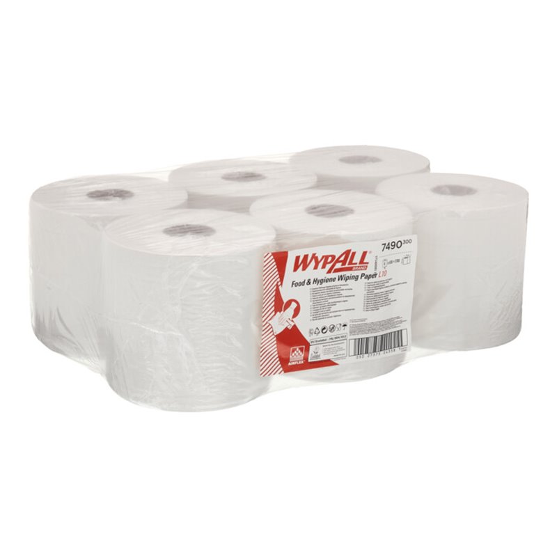 WypAll Papierwischtücher für Lebensmittel & Hygiene, 6 Rollen x 630 Wischtücher, 1-lagig, weiß