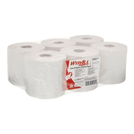 WypAll Papierwischtücher für Lebensmittel & Hygiene, 6 Rollen x 630 Wischtücher, 1-lagig, weiß
