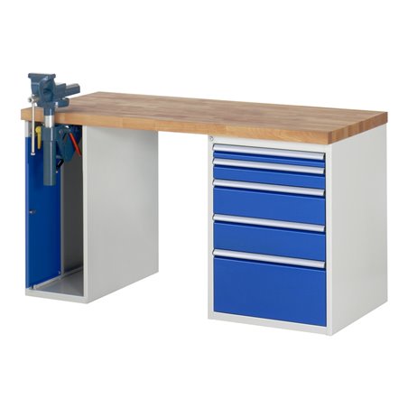 Rau Werkbank Modell 7511 mit 5 Schubladen und Schrank 840 mm Buche-Massiv-Platte
