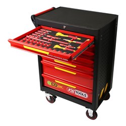 KS Tools ECOline Werkstattwagen mit 42 isolierten Werkzeugen für Hybrid- und Elektrofahrzeuge