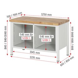 Rau Werkbank höhenverstellbar 8468A2, B1250xT700xH840-1040mm, 2x Tür
