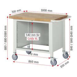 Rau Fahrbare Werkbank 8257, B1000xT700xH880mm, 3x Schublade-TA