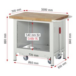 Rau Werkbank mit Fahrgestell 8262, B1000xT700xH880mm, 4x Schublade-TA
