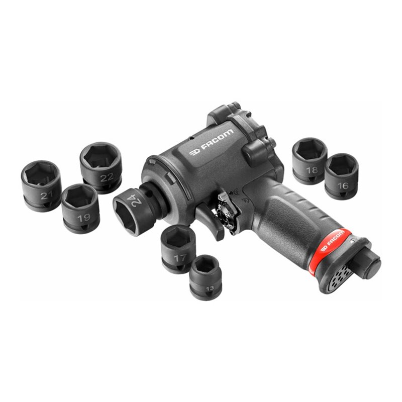 Facom Druckluft-Schlagschrauber + Stubby Steckschlüssel Set 9-teilig