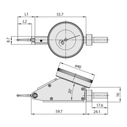 Mitutoyo Fühlhebel, horiz. 20° geneigt 0,4 mm, 0,002 mm, 8 mm Schaft