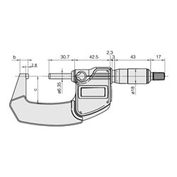 Mitutoyo Digitale Bügelmessschraube IP65 mit sphärischen Messflächen, 0-25 mm, sphärischer Amboss