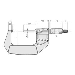 Mitutoyo Digitale Bügelmessschraube IP65 mit sphärischen Messflächen, 0-25 mm, sphärischer Amboss